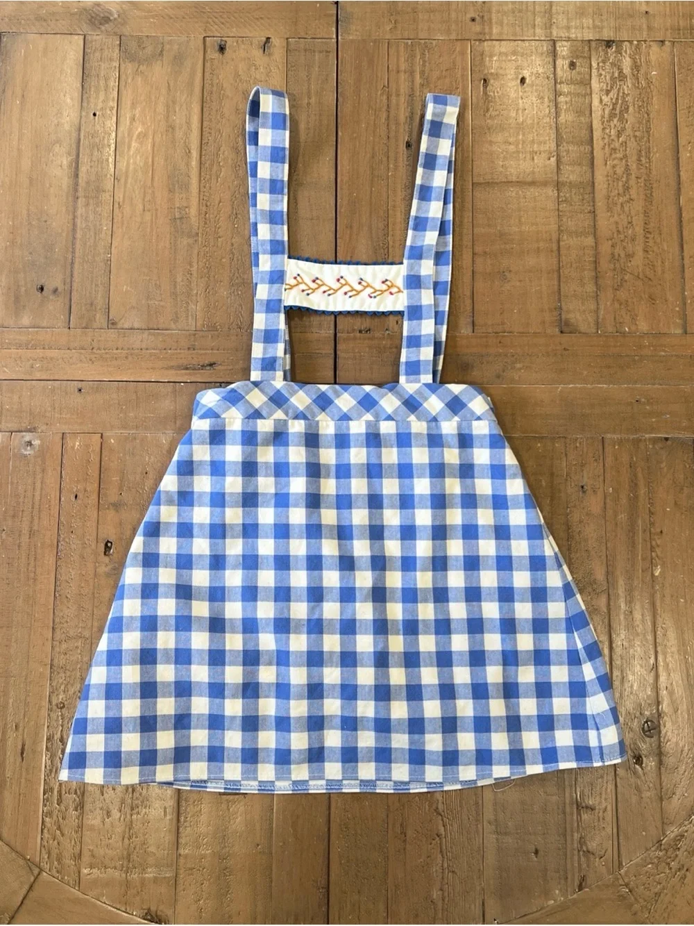 Birinit Blue Checkered Plaid Suspender Skirt Girls 8 Embroidered Classic Jumper